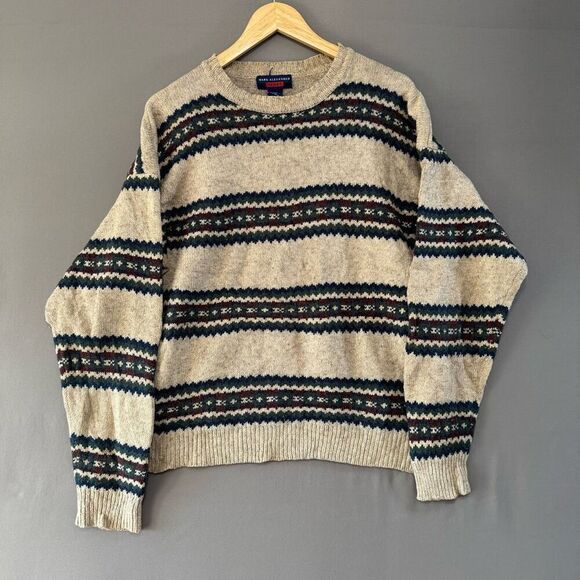 Mark Alexander Sport Men’s Striped Sweater Size Large Silk Blend Round Neck - Picture 1 of 8